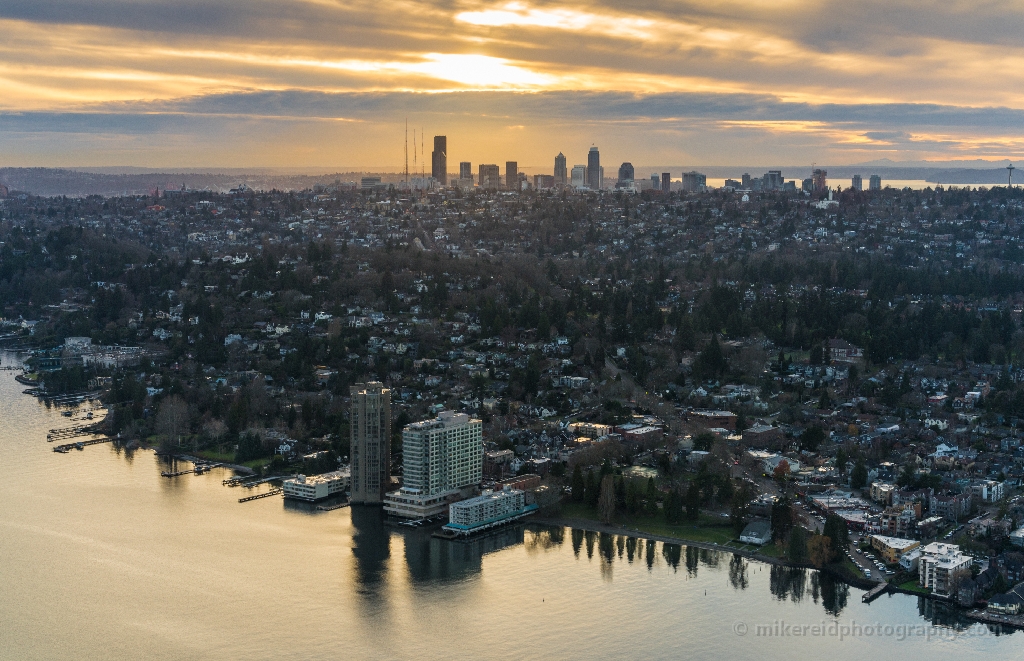 Aerial Madison Park and Seattle Skyline